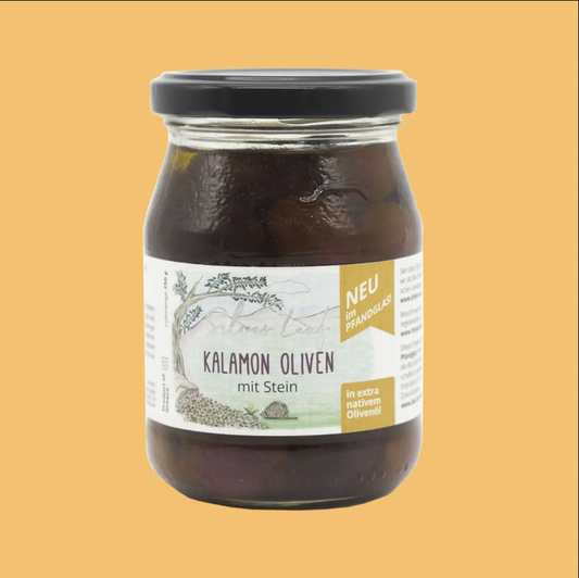 Kalamon Oliven in Olivenöl, mit Stein